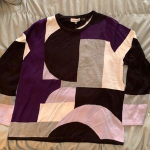 round neck, long sleeve, size large.  very soft. purple, gray, black and white.